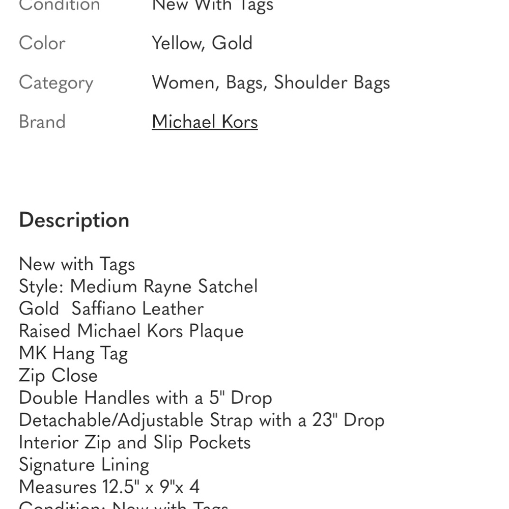 Michael Kors Gold Satchel Bag - Picture 5 of 5